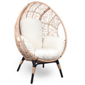 2 Pieces Patio Pe Wicker Egg Chairs Model 3 With Natural Color Rattan Beige Cushion Yes Natural Foam Steel