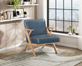 Natural Finish Solid Rubberwood Frame 1Pc Accent Chair Blue Faux Leather Upholstery Living Room Furniture Blue,Natural Primary Living Space Rubberwood Solid Wood