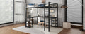 Full Metal Loft Bed With Desk And Shelves, Loft Bed With Ladder And Guardrails, Loft Bed Frame For Bedroom, Black With Black Desk Full Black Metal