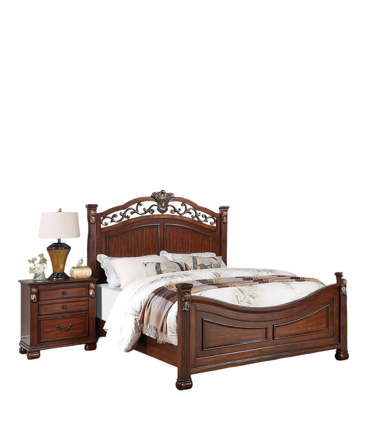 Formal Traditional Dark Cherry Color 1Pc Eastern King Size Bed Tufted Faux Leather Headboard Footboard Bedframe Box Spring Required King Cherry Wood Bedroom American Traditional,Classic,Contemporary,Luxury,Traditional Pine Bed Frame Plywood