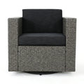 Puerta Mp1 Swivel Patio Chair With Cushions Single, Mix Black Dark Grey Black Gray Fabric,Iron,Wicker