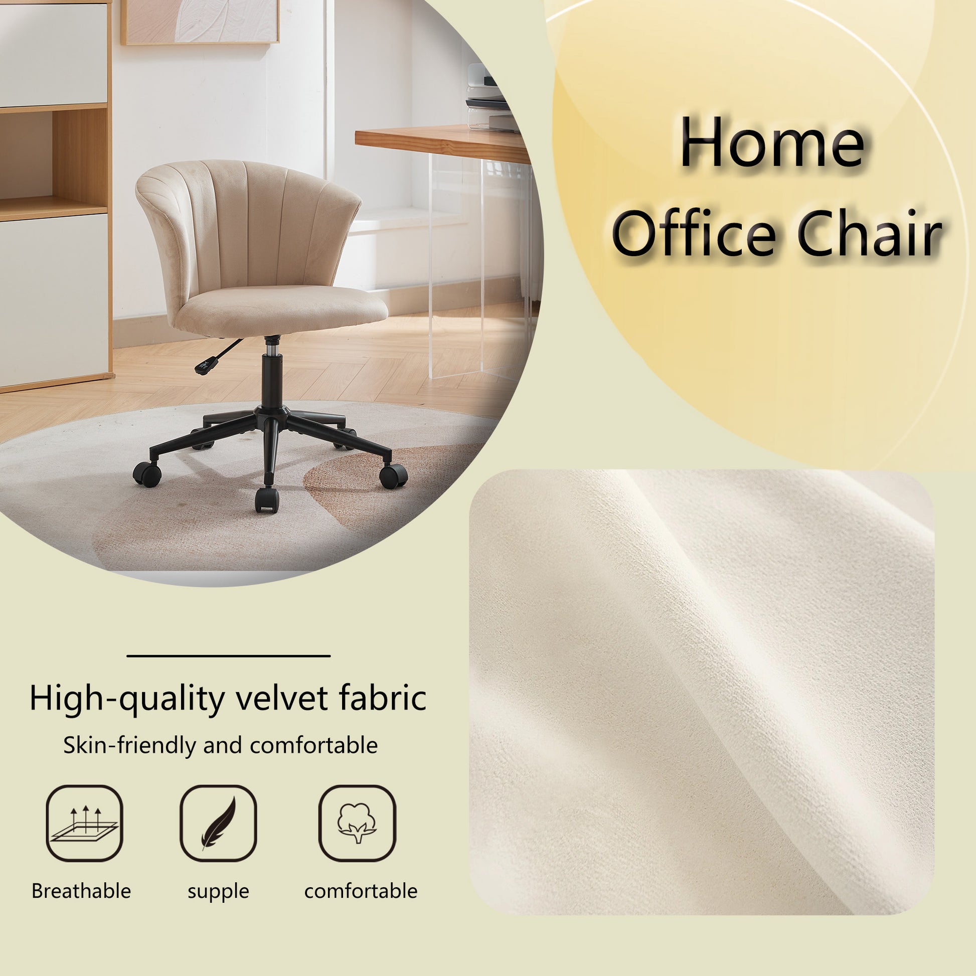 Home Office Chair, Velvet Fabric Swivel Flower Shape Computer Desk Chair For Home Office Or Bedroom Grey Black Foam Polyester Blend