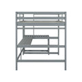 Full Loft Bed With Built In Desk, Ladder Platform, Ladders, Guardrails,Grey Full Grey Bedroom American Design Pine