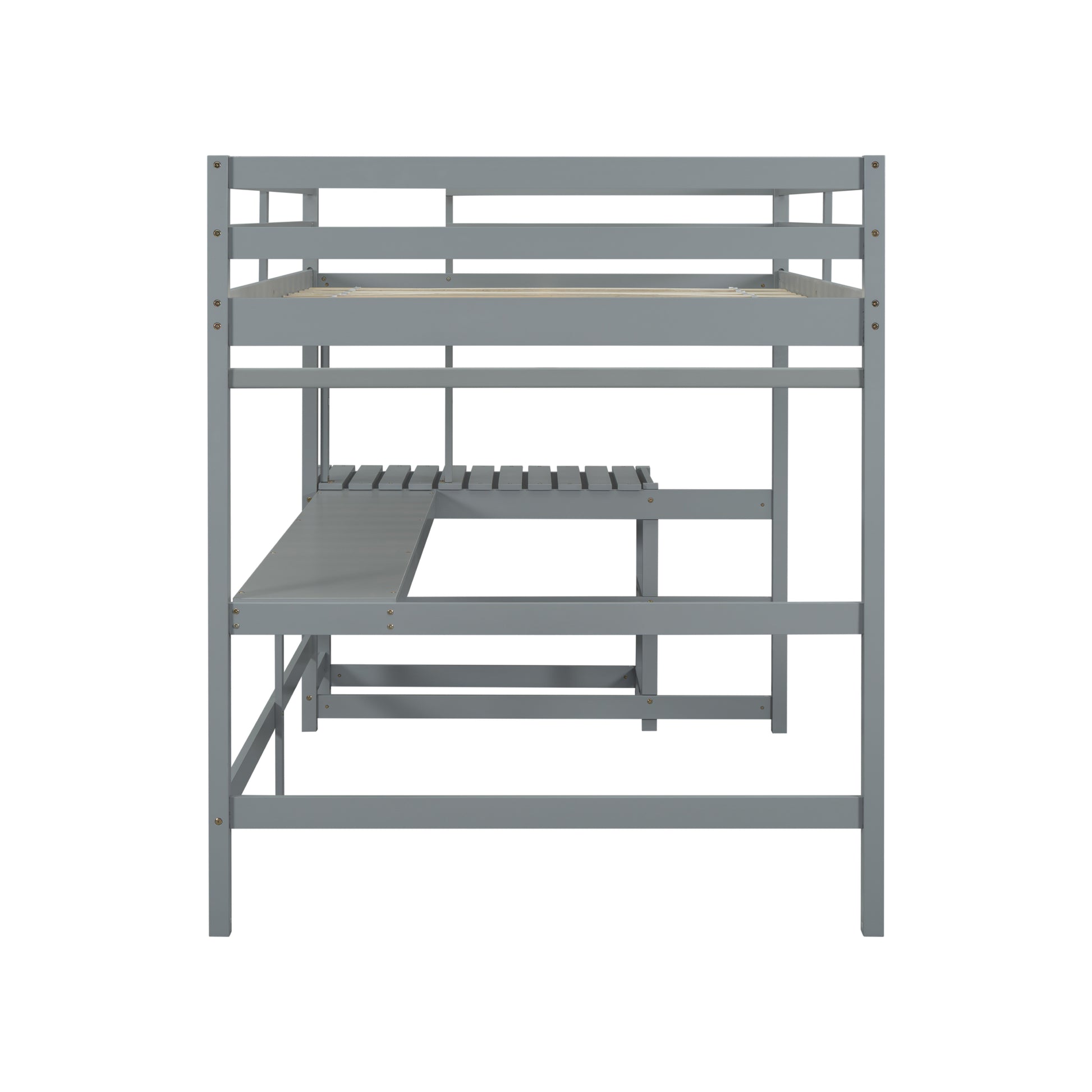 Full Loft Bed With Built In Desk, Ladder Platform, Ladders, Guardrails,Grey Full Grey Bedroom American Design Pine