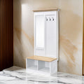 Hall Tree With Body Length Mirror And Bench Seat, White And Brown Brown White Wood Metal