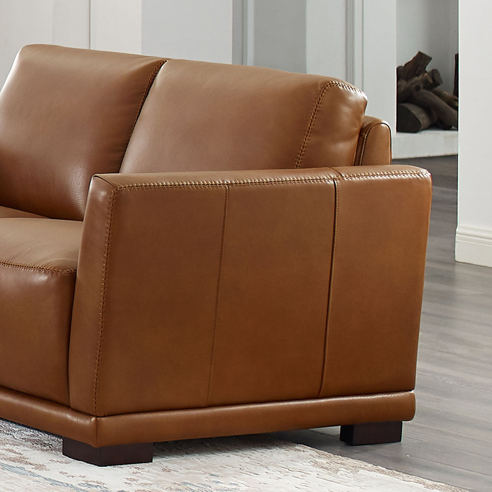 Mary Leather Loveseat Brown Memory Foam Genuine Leather