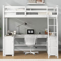 Full Size Loft Bed With U Shaped Desk, Drawers And Storage Shelves, White Box Spring Not Required Full White Wood Bedroom Solid Wood Mdf