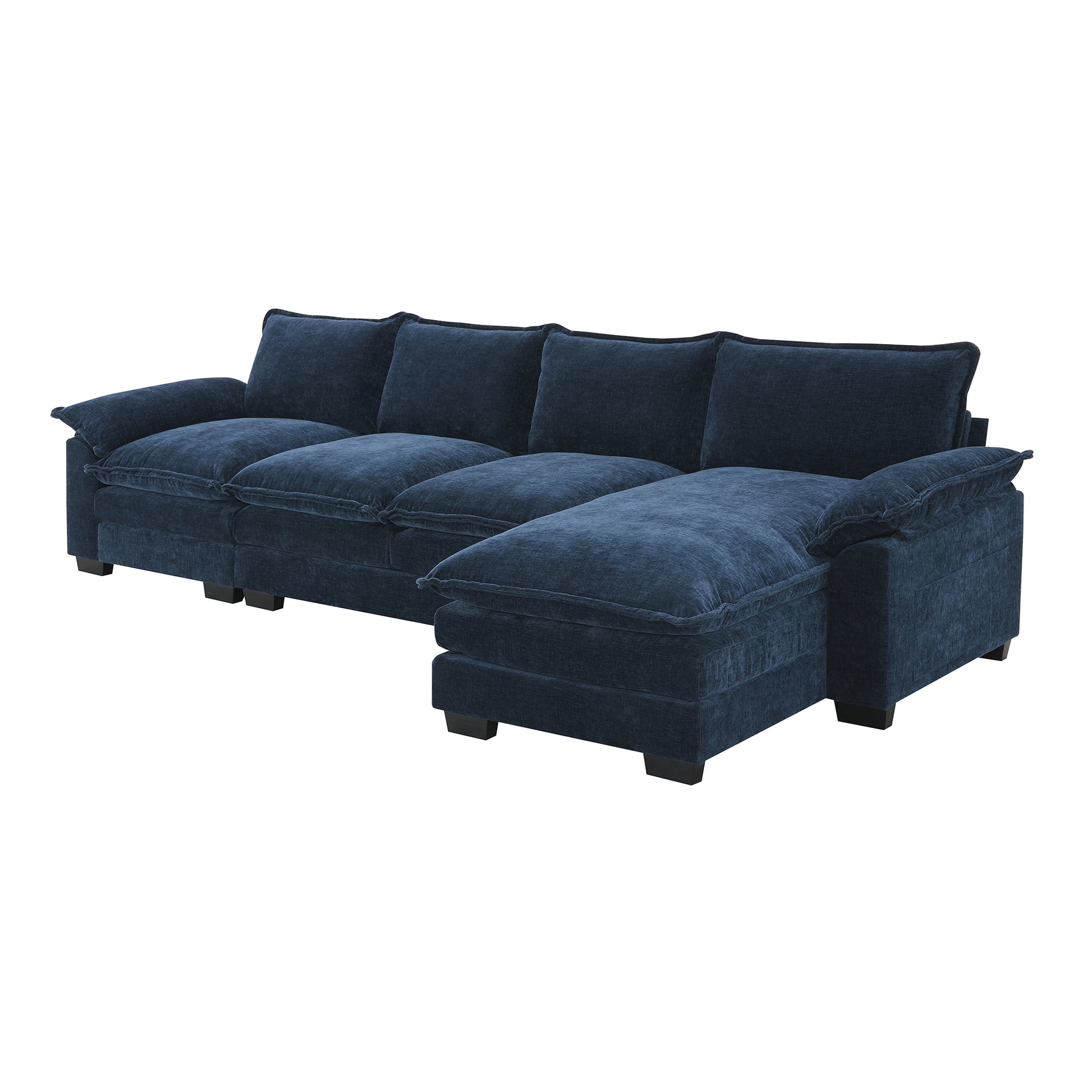 118*55" Modern L Shaped Chenille Cloud Sofa With Double Seat Cushions,5 Seat Upholstered Indoor Furniture,Sleeper Sofa Couch With Chaise Lounge For Living Room,Apartment,3 Colors Dark Navy Chenille 4 Seat