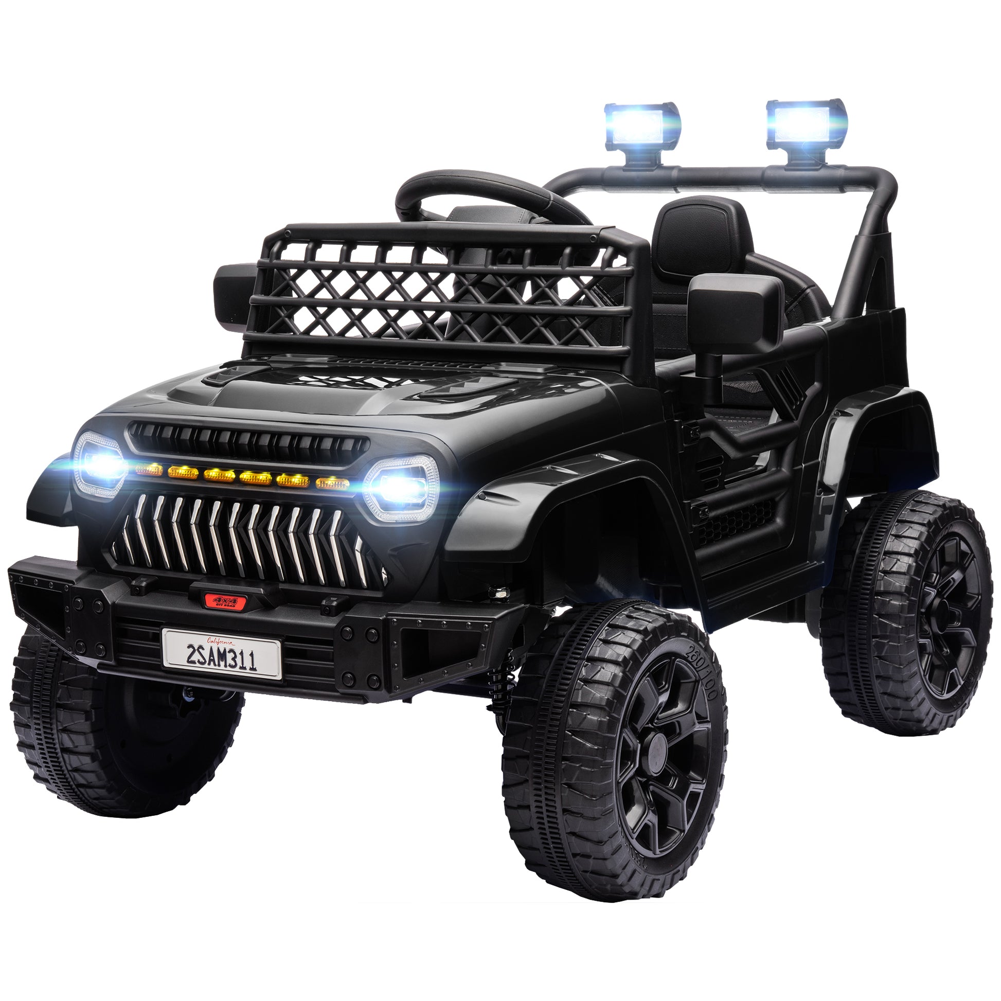 Qaba 12V Ride On Truck, Battery Powered Kids Electric Car Utv With 4 Suspension Wheels, Remote Control, 3 Speeds, Led Headlights, Horn, Usb Music, Black Black Plastic