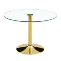 A 42 Inch Diameter Glass Top And A Modern, Minimalist Round Dining Table With Gold Metal Legs. Ideal For Dining Rooms, Living Rooms And Meeting Rooms. Model: Dt 1166 Gold Glass Metal