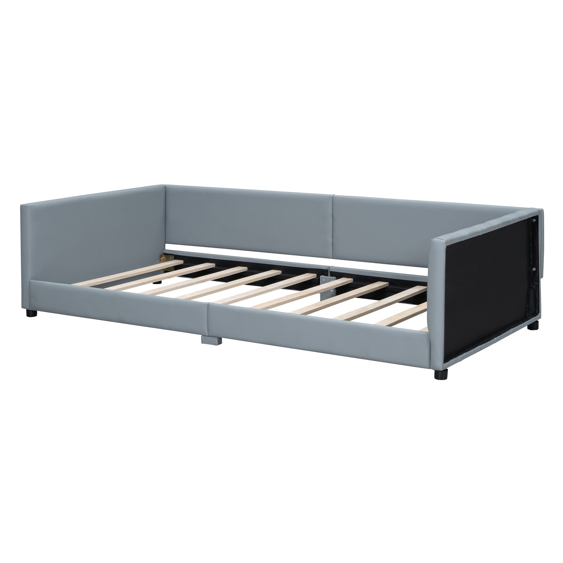 Queen Size & Twin Xl Size Upholstered Platform Bed, Mother & Child Bed, Pu Leather, Gray Gray Pu Leather