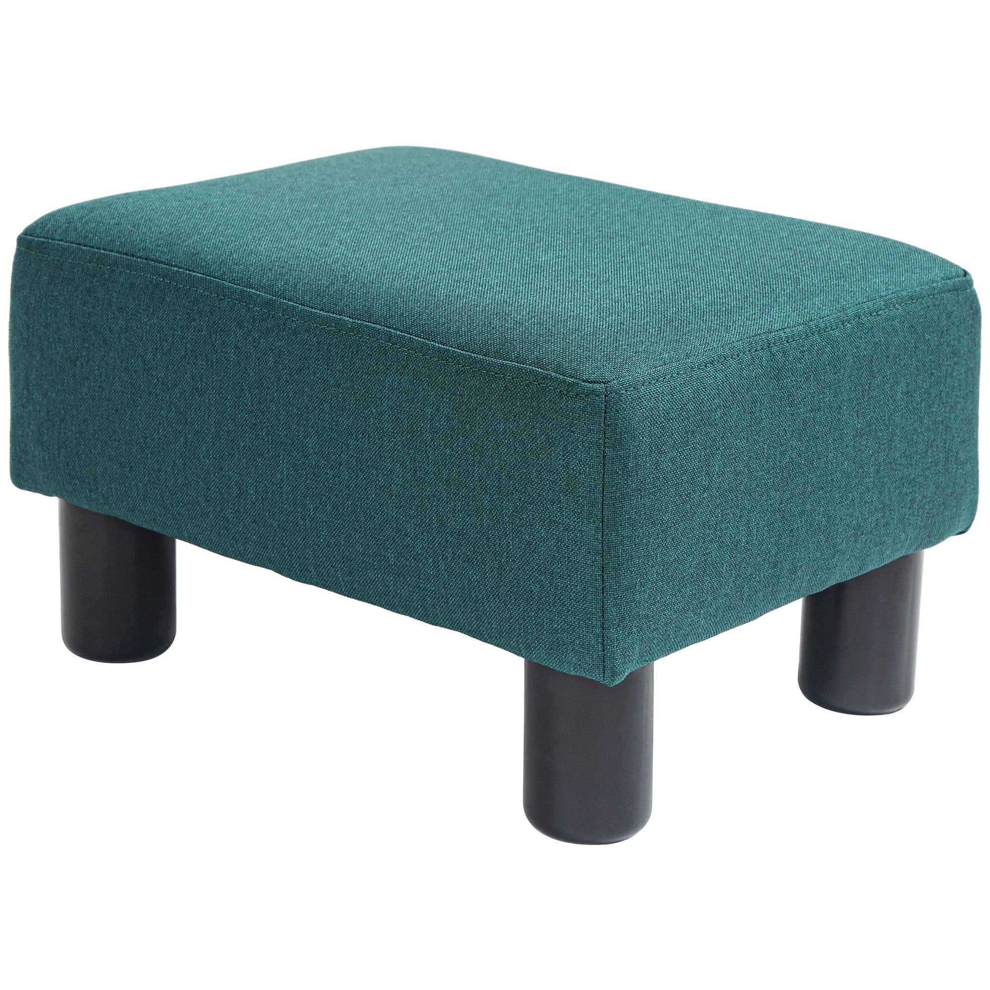 Homcom Ottoman Foot Rest, Small Foot Stool With Linen Fabric Upholstery And Plastic Legs, Cube Ottoman For Living Room, Green Green Linen