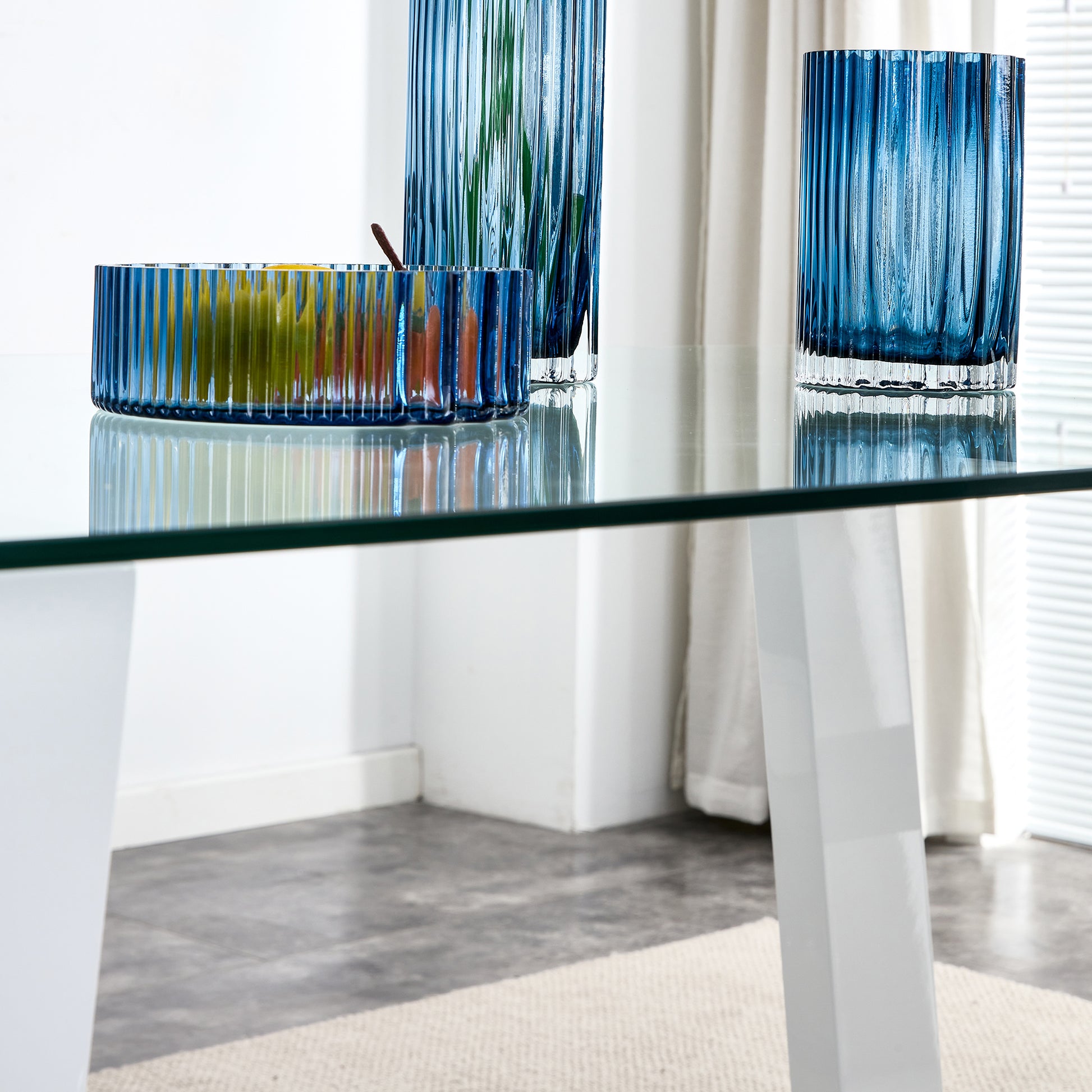 Glass Dining Table Large Modern Minimalist Rectangular For 6 8 With 0.4" Tempered Glass Tabletop And White Mdf Trapezoid Bracket,For Kitchen Dining Living Meeting Room Banquet Hall F 1550 Transparent Mdf Glass