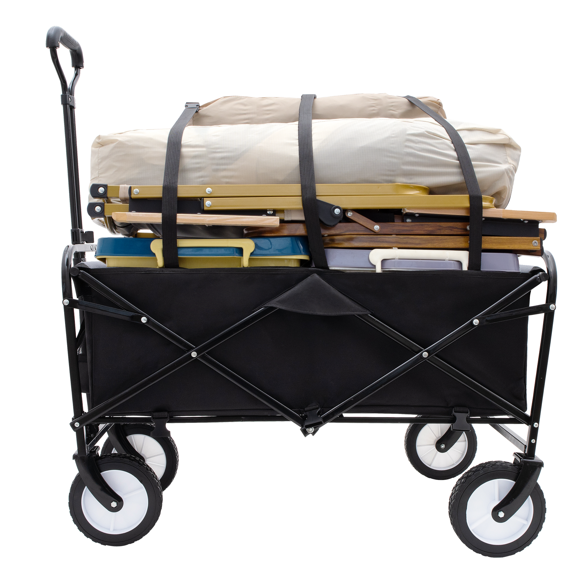 Collapsible Foldable Wagon Cart With Strapping System Beach Wagon Utility Cart Utility Wagon Grocery Cart For For Camping Shopping Sports Gardeing Fishing Supports 360Lbs All Terrain Wheels Black