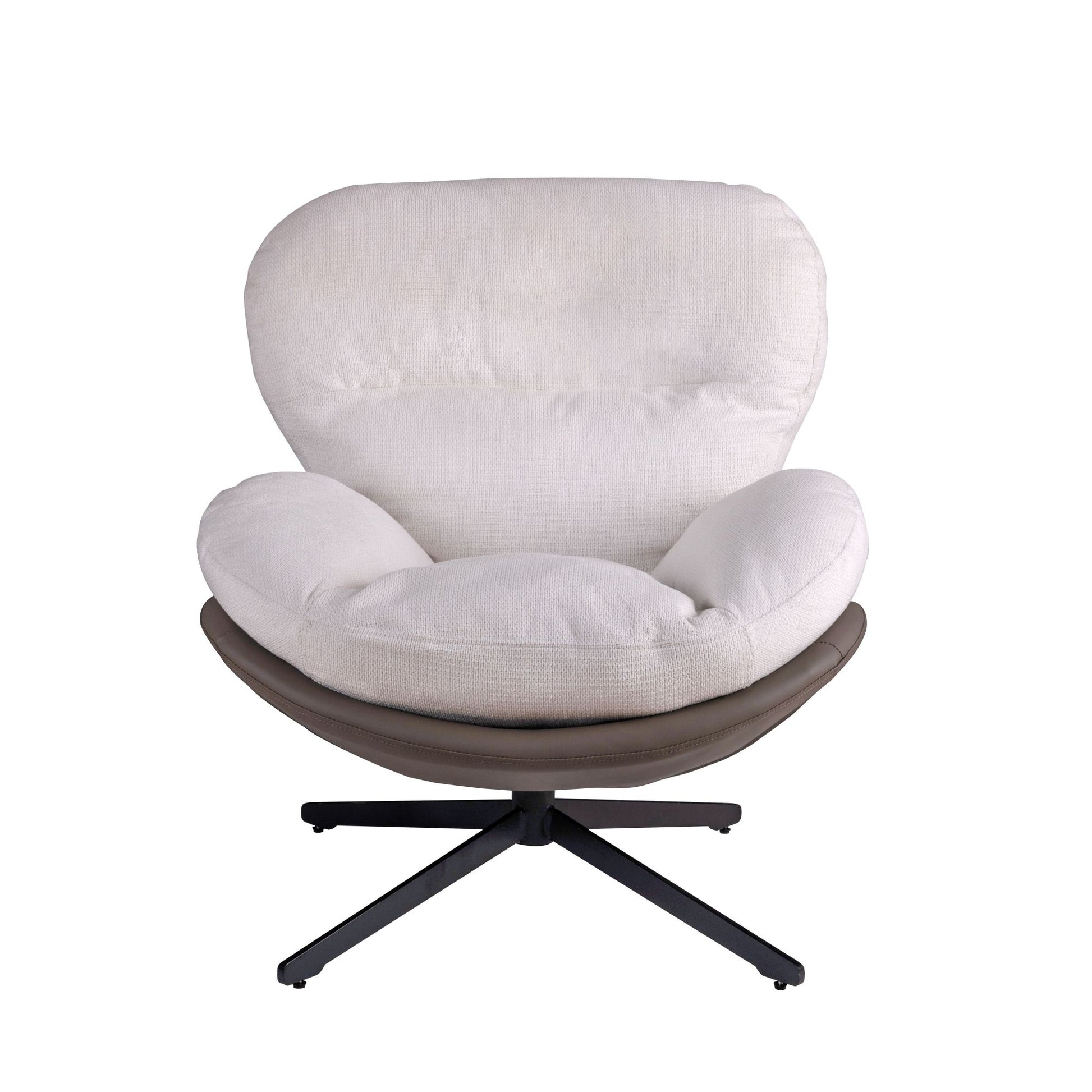 360 Swivel Accent Chair, Modern Chenille Lounge Chair With Faux Leather And Black Metal Base Frame, Comfortable Reading Chair For Small Spaces, Living Room, Bedroom, Reading Corner, Office White Brown White Brown Primary Living Space Art