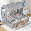 Twin Size House Platform Beds With Two Drawers For Boy And Girl Shared Beds, Combination Of 2 Side By Side Twin Size Beds, Gray Twin Gray Solid Wood Mdf