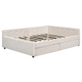 Full Size Upholstered Platform Bed With Usb And 2 Drawers, Beige Box Spring Not Required Full Beige Wood Bedroom Bed Frame Linen Upholstered