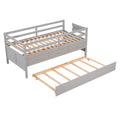 Low Loft Bed Twin Size With Full Safety Fence, Climbing Ladder, Storage Drawers And Trundle Gray Solid Wood Bed Gray Solid Wood