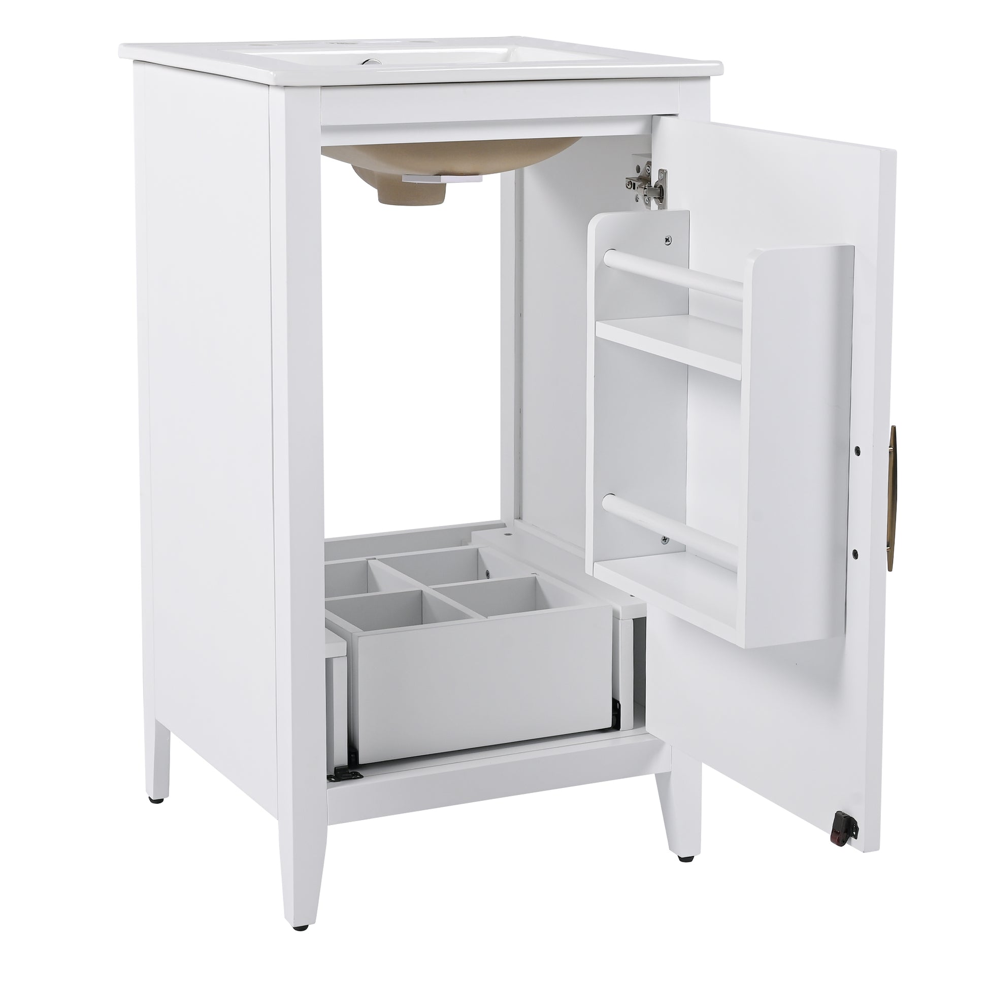 20.3" Bathroom Vanity With Sink, Functional Drawer, Door Shelf, Soft Closing Door, White White Acacia Wood,Ceramic Mdf