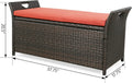 Patio Wicker Storage Bench Outdoor Rattan Deck Storage Box With Cushion Brown Metal