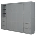 Queen Size Murphy Bed Wall Bed With Closet ,Drawers And Shelves,Gray Queen Gray Mdf Lvl