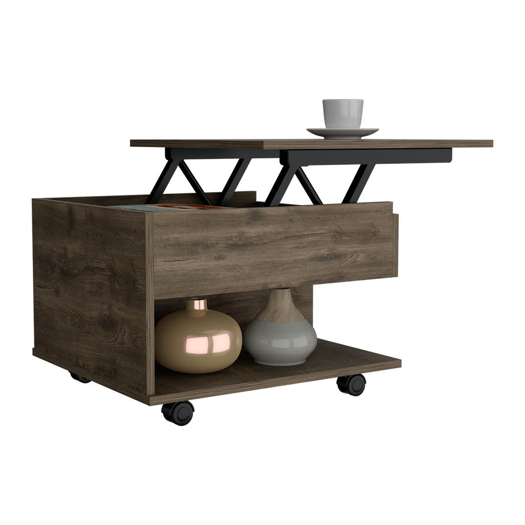 Luanda Lift Top Coffee Table, Casters, One Shelf Dark Brown Brown Freestanding Rectangular Coffee & End Tables Rectangular Particle Board Particle Board