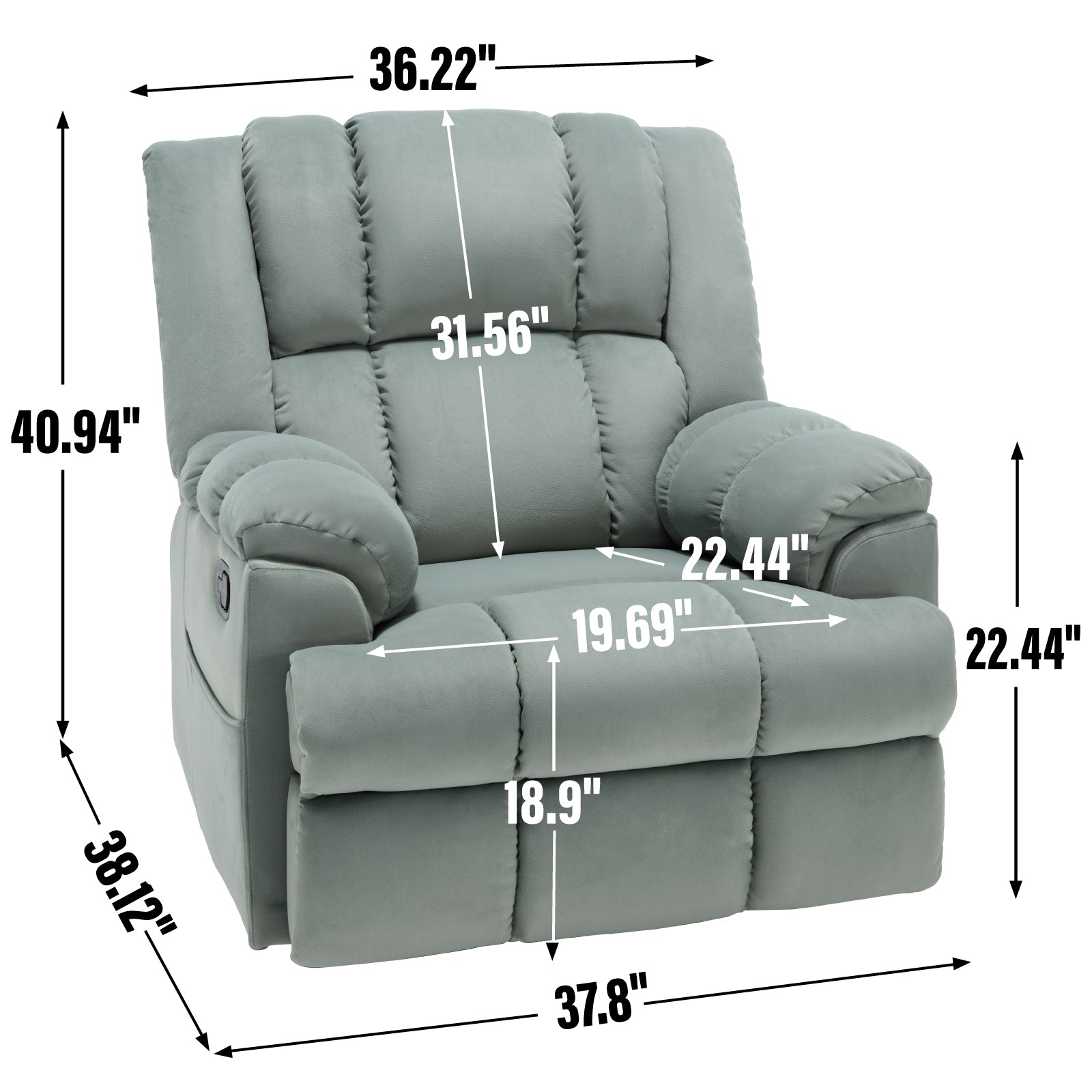 Manual Recliner Chair With Rocker And Swivel In Fabric For Living Room, Green Green Polyester Manual Handle Metal Primary Living Space Medium Firm Cushion Back Heavy Duty American Design Pine Pillow Top Arms Fiber Foam And Polyester Fiber Pad Fabric