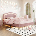 Full Size Velvet Upholstered Smart Led Bed Frame With Adjustable Height Headboard,No Box Spring Needed,Easy Assembly,Pink Box Spring Not Required Full Pink Wood Bedroom Cute,Modern Bed Frame Wood