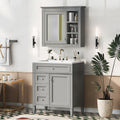 30'' Bathroom Vanity With Top Sink, Modern Bathroom Storage Cabinet With 2 Drawers And A Tip Out Drawer, Freestanding Vanity Set With Mirror Cabinet, Single Sink Bathroom Vanity Grey Bathroom Solid