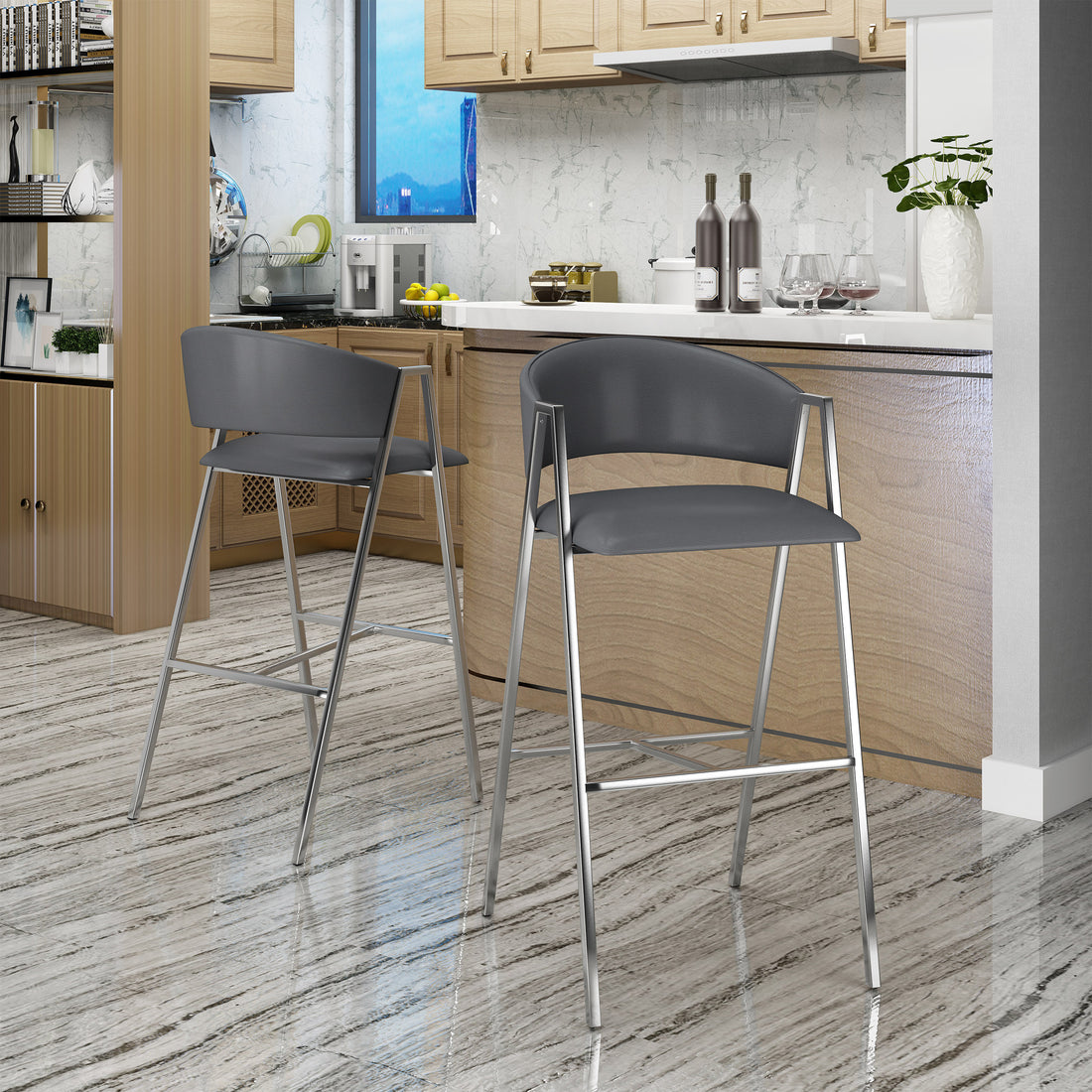 Bar Chair Mp2 Set Of 2 Grey Pu