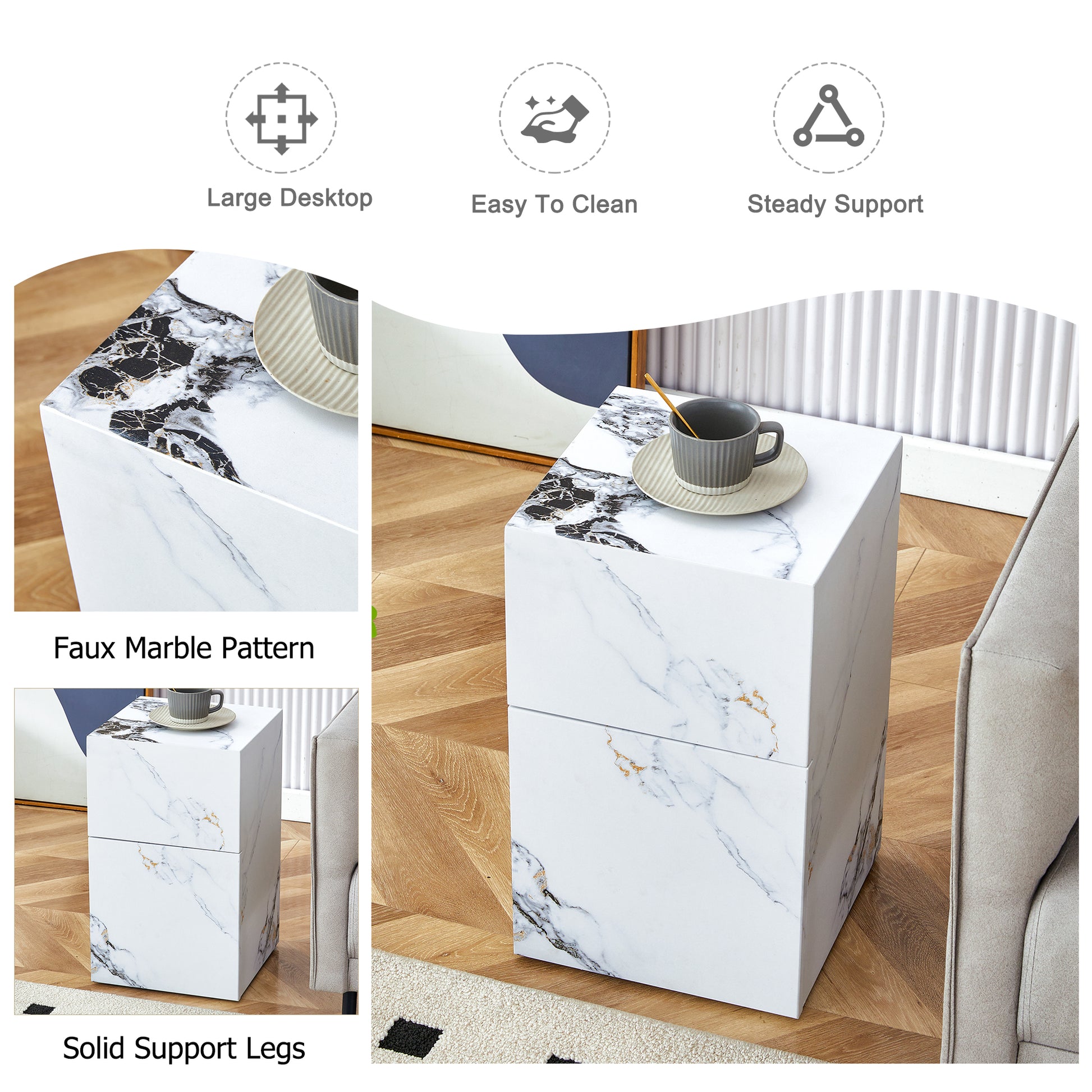 Compact Mdf Coffee Table: 11.81X11.81X19.69 Inches, Stylish Texture Design White Mdf