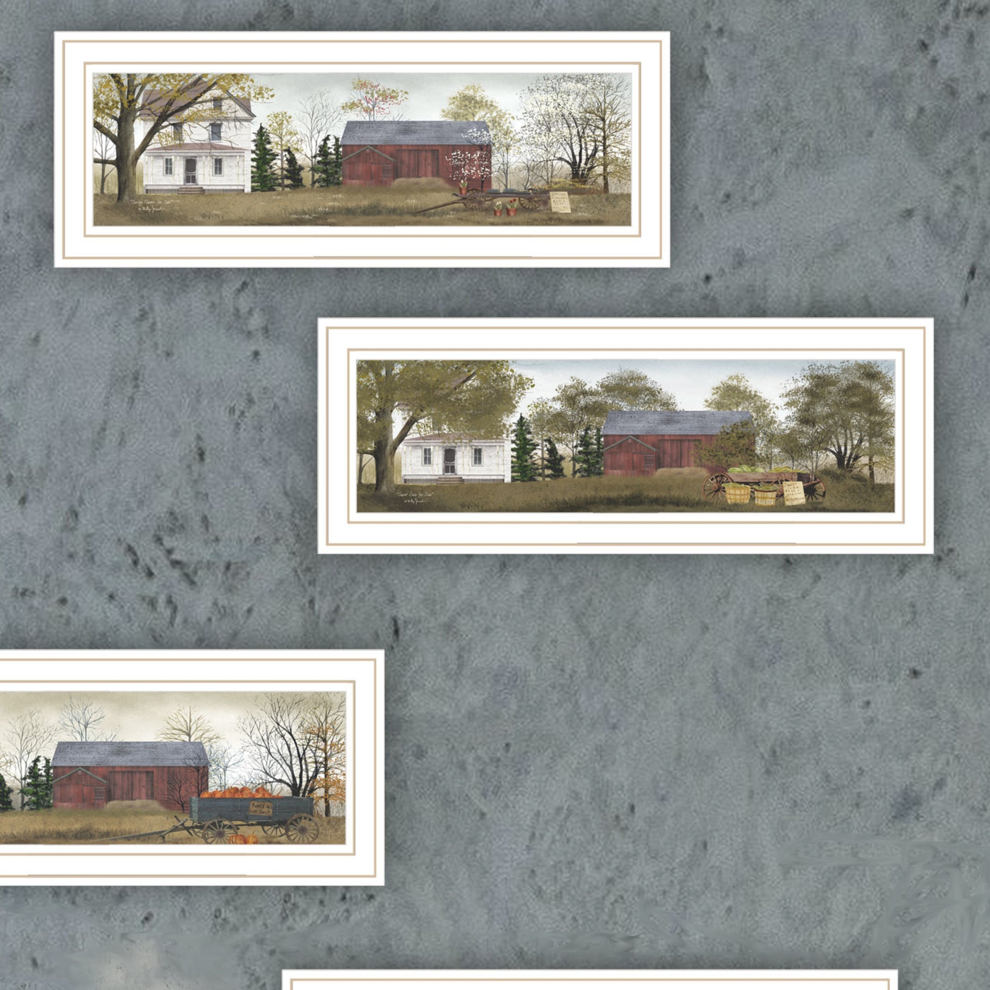 4 Piece Vignette Four Seasons Homesteads White Framed Wall Art For Living Room, Bedroom Wall Art Print For Home Decor By Billy Jacobs Multicolor Wood Paper