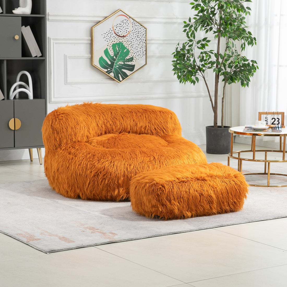 Coolmore Bean Bag Chair, Floor Sofa With Handle,Accent Sofa Chair With Ottoman For Gaming Reading Relaxing Orange Orange Foam Plush