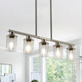 Brushed Nickel 5 Light Chandelier Contemporary Kitchen Island Pendant Light With Clear Glass Shades For Dining Room, Farmhouse, Or Modern Decor No Bulbs Brushed Nickel Glass,Iron