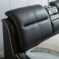 Multifunctional Upholstered Storage Bed Frame, Massage Chaise Lounge On Left, King Size,Black King Black Leather