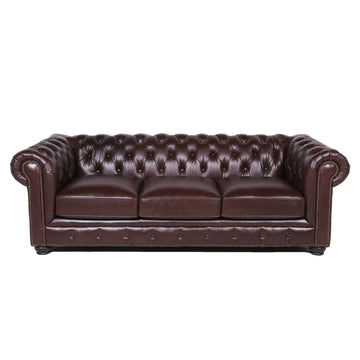 Traditional Tufted Leather Chesterfield Sofa Chocolate Leather 3 Seat