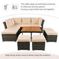 Patio Furniture Set, 10 Piece Outdoor Conversation Set, Coffeetable With Ottomans, Solid Wood Coffee Table Beige Rattan