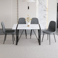 Table And Chair Set.A Modern Minimalist White Marble Veined Mdf Dining Table With Metal Frame.Paired With 4 Dark Gray Dining Chairs With Fabric Cushion And Black Metal Legs. Dark Gray,White Seats 4