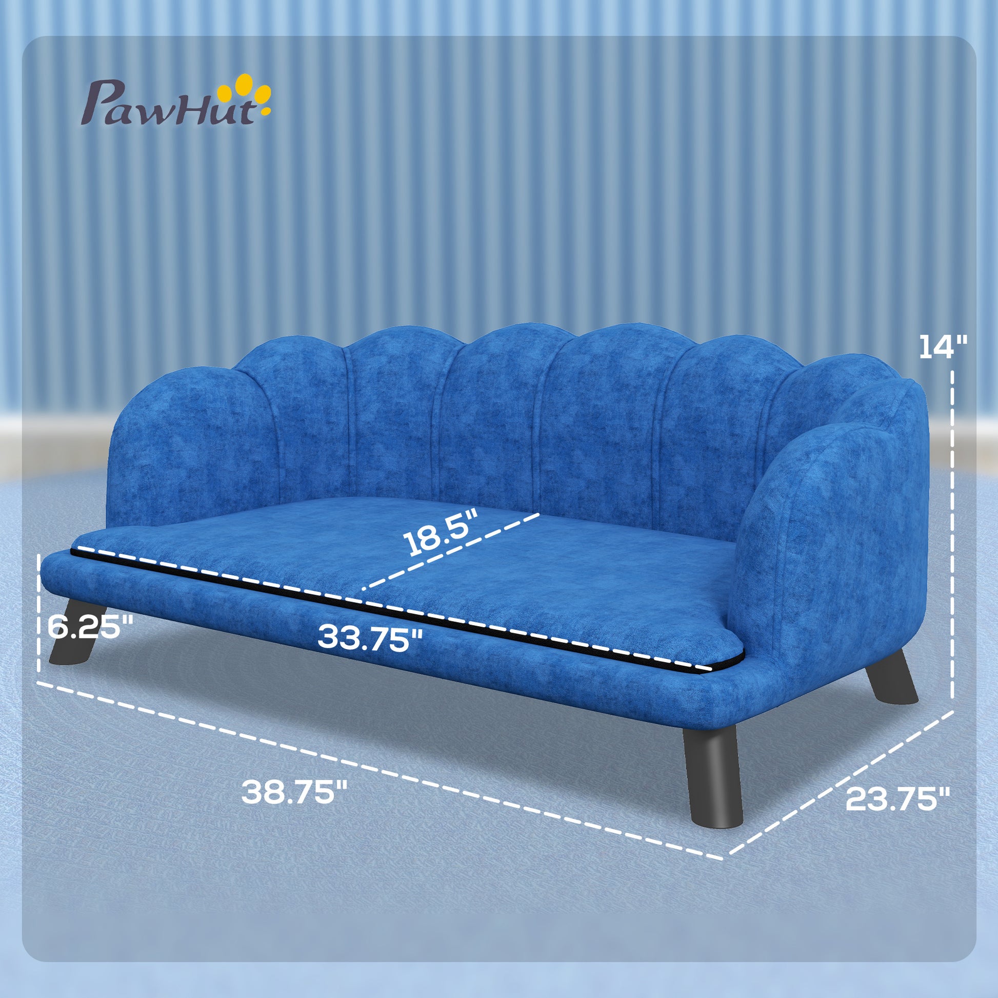 Pawhut Velvet Large Dog Couch With Foam Cushion, Soft And Cute Dog Bed With Pearl Design, Dog Sofa For Big And Medium Dogs, Dark Blue Blue Wood