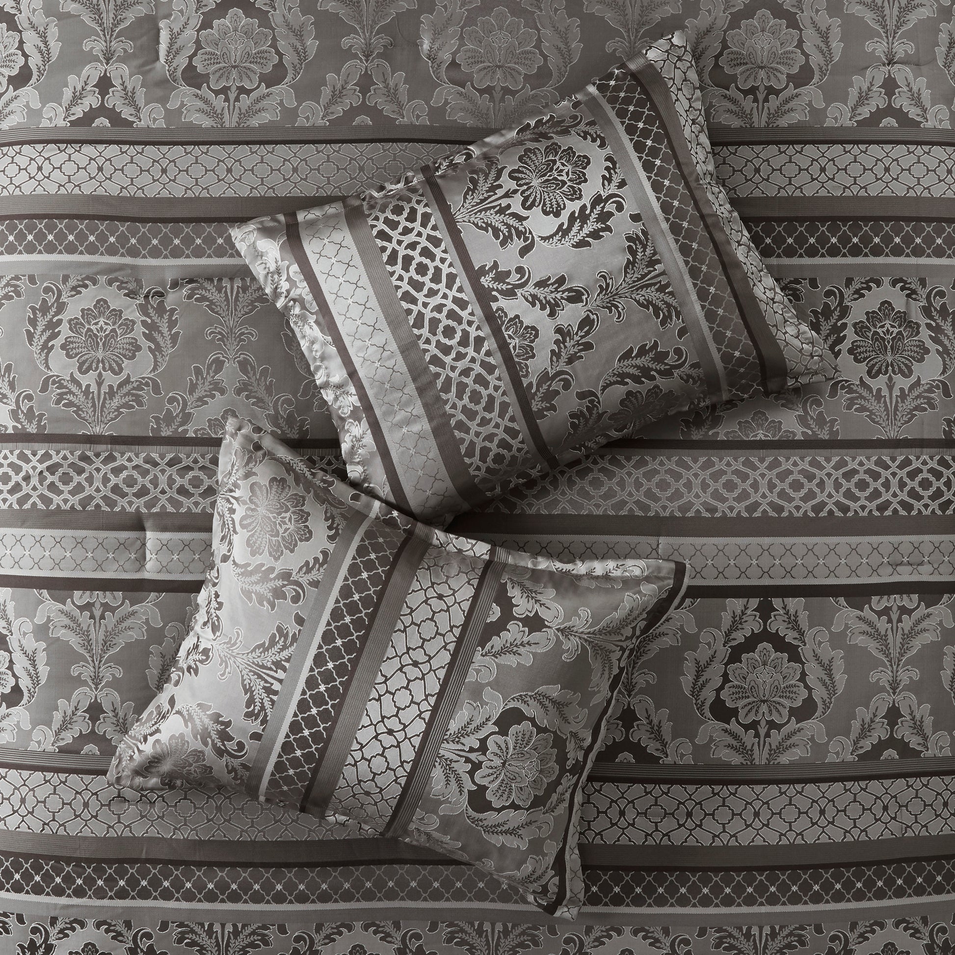 7 Piece Jacquard Comforter Set Grey King King Grey Polyester