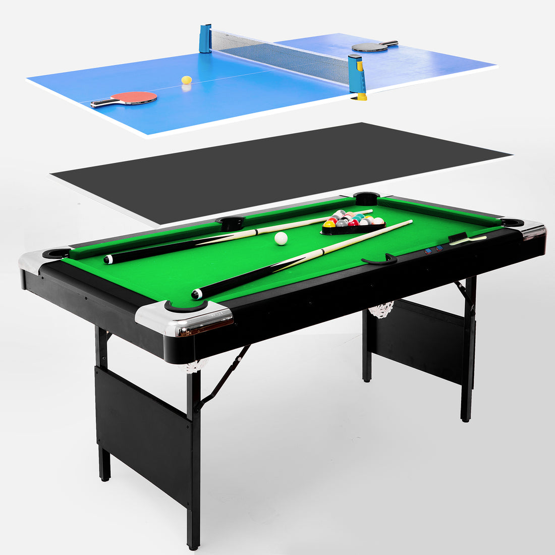 5.5F 3 In 1 Billiard Table, 3 In 1 Pool Table, 3 In 1 Table Tennis Table, Billiards, Pool Table, Multifunctional Billiard Table, Multifunctional Pool Table, Multifunctional Table Tennis Table, Table Balls Sports Black Blue Without Foldable Primary Living