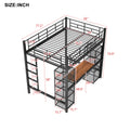 Full Size Metal Loft Bed With Built In Desk And Shelves, Black Brown Box Spring Not Required Full Black Brown Metal Bedroom Mdf Metal