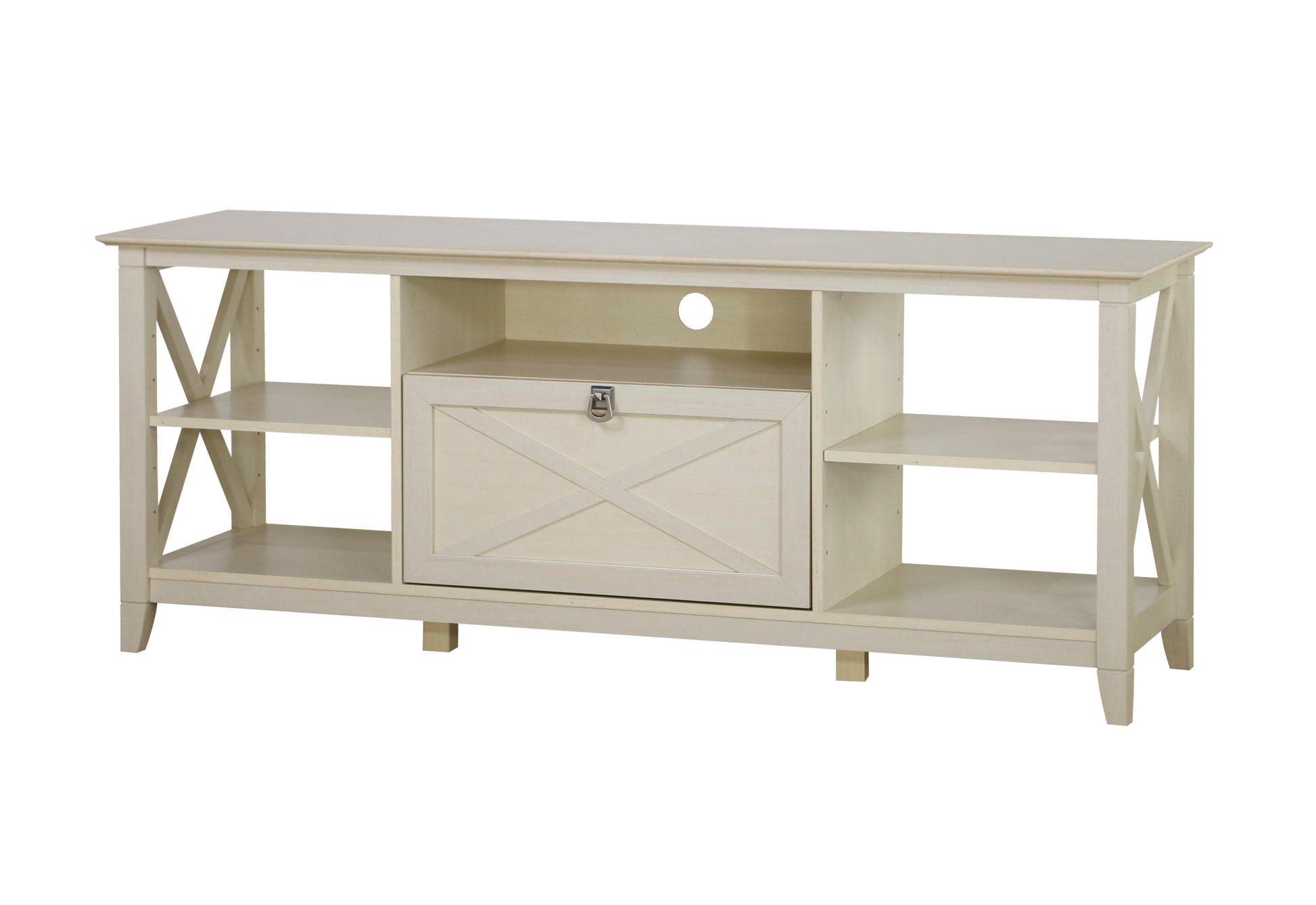 Tv Stand "Chic Antique White Tv Stand Media Console With Storage Elegant Entertainment Center With Open Shelves And Drawers" White 70 79 Inches Solid Wood