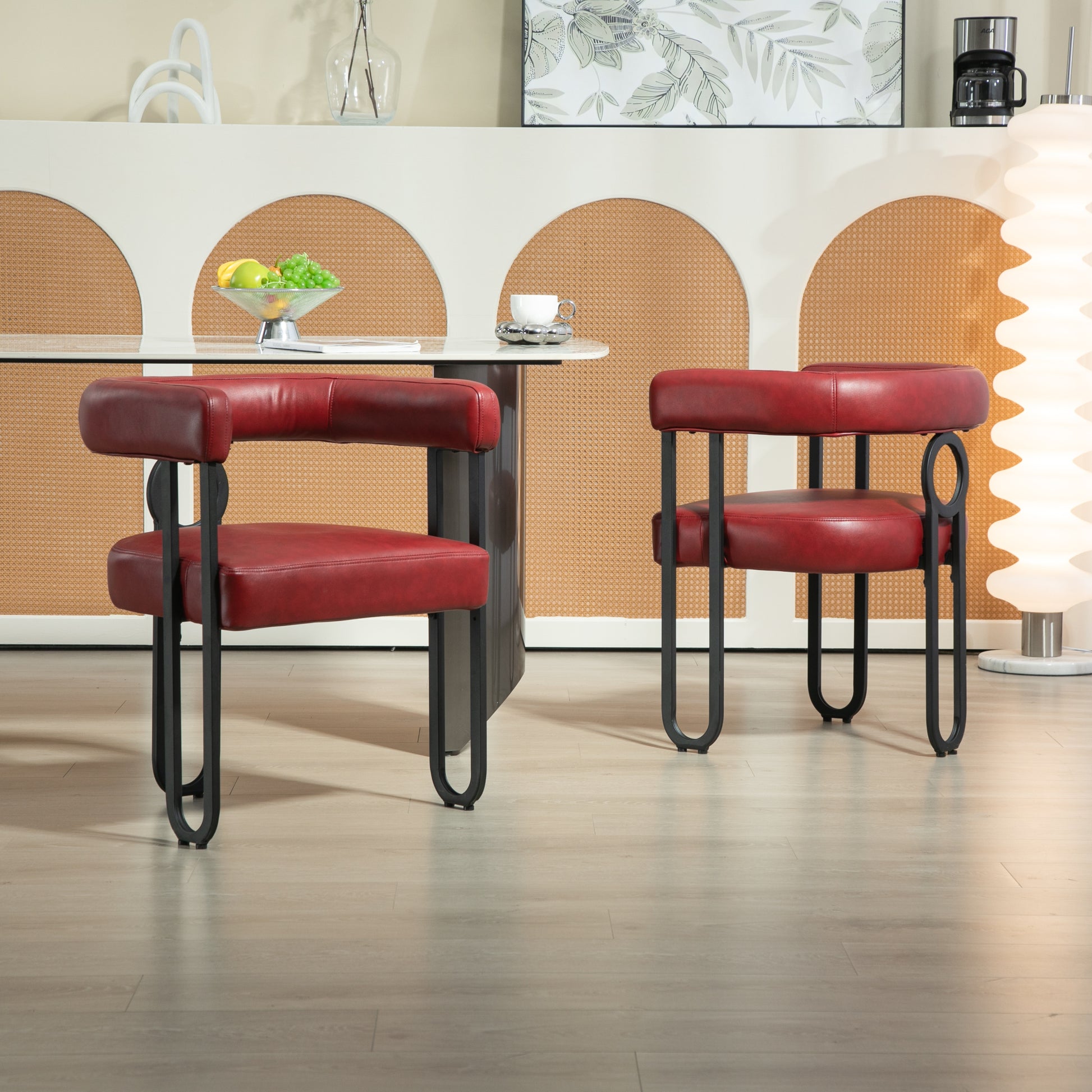 Coolmore Contemporary Designed Pu Fabric Upholstered Accent Dining Chair Barrel Side Chairs Kitchen Armchair For Living Room Set Of 2 Wine Red Pu Wine Red Foam Pu Leather