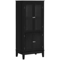 Kleankin Bathroom Floor Cabinet With 2 Storage Cabinets, Tempered Glass Door, Freestanding Linen Tower With Adjustable Shelves For Living Room, Black Black Mdf