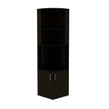 Syrah Corner Bar Cabinet, Eight Bottle Cubbies, Double Door, Two Open Shelves Black Freestanding Black Dining Room Corner Unit Modern Particle Board