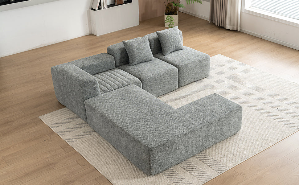 116.5" Sectional Sofa Full Compressed Sofa Couch Free Combined Sofa For Living Room, Grey Grey Foam Polyester 4 Seat