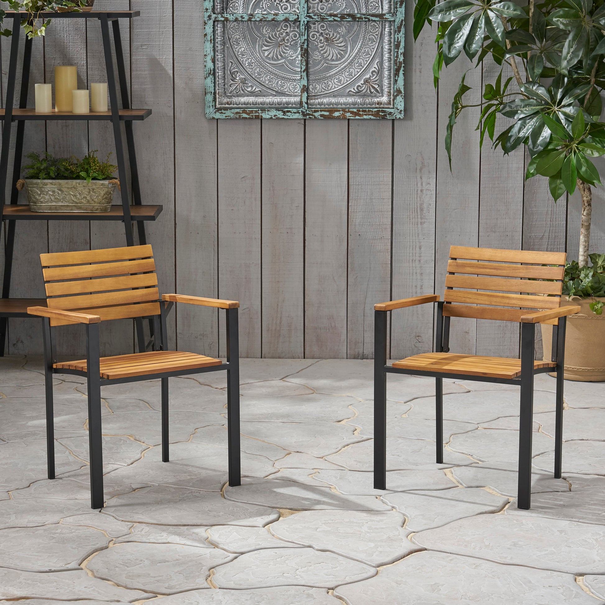 Laris Wood And Metal Chair Teak Black Acacia Wood