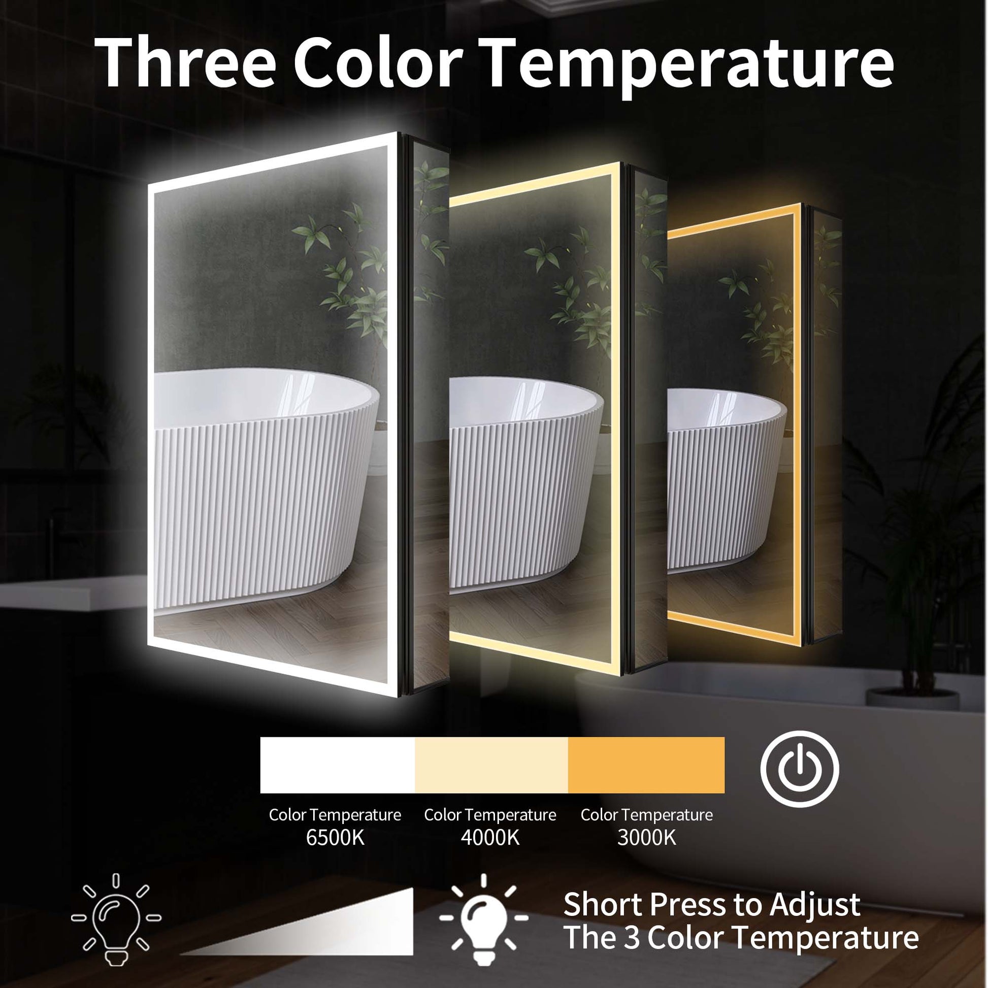 40" X 30" Lighted Medicine Cabinet With Mirror Aluminum Mirrored Cabinets For Bathroom Recessed Or Wall Mount, With Electrical Outlet Usb Anti Fog 3 Colors Light Built In Sensor Lamp Matte Black Modern Glass Aluminium Alloy