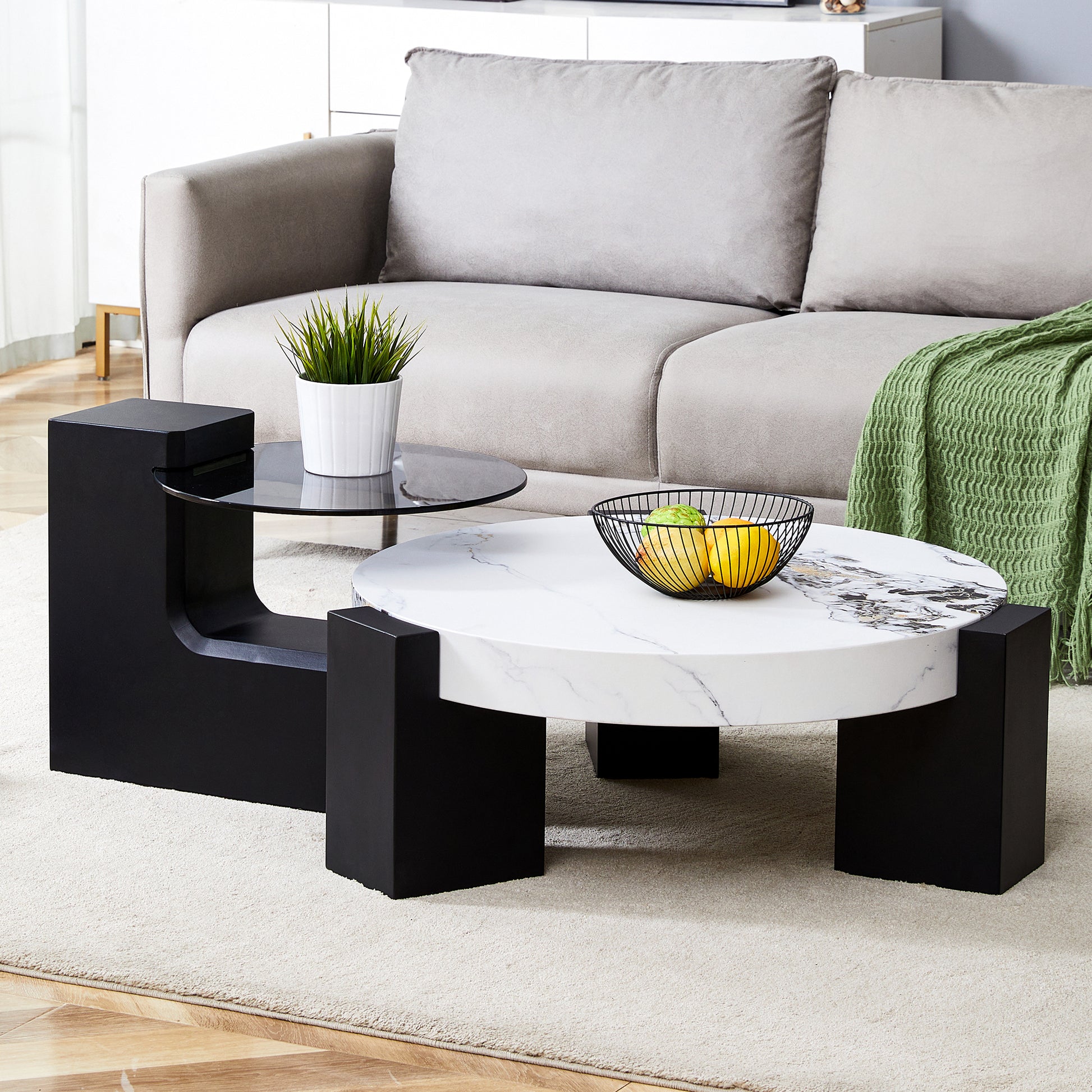 The Detachable Double Decker Coffee Table, The Stylish Design Is More Precious, And The Detachable Design Can Make The Use Of Space More Flexible And Suitable For Various Scenes. White Black Mdf